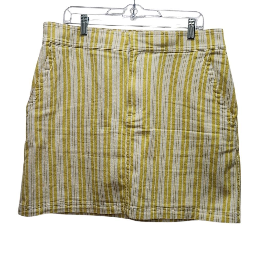 LOFT Striped Yellow and White Women's Mini Skirt Size 12 A-Line Shift Stretch